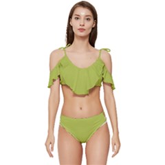 Avocado Green	 - 	ruffle Edge Tie Up Bikini Set by ColorfulSwimWear