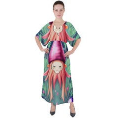 Toadstool Necromancy Mojo V-neck Boho Style Maxi Dress by GardenOfOphir