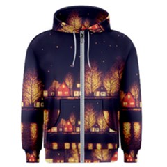 Night Houses River Bokeh Leaves Men s Zipper Hoodie by Ravend