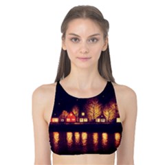 Night Houses River Bokeh Leaves Tank Bikini Top