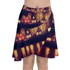 Night Houses River Bokeh Leaves Chiffon Wrap Front Skirt