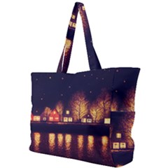 Night Houses River Bokeh Leaves Simple Shoulder Bag by Ravend