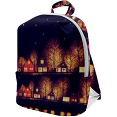 Night Houses River Bokeh Leaves Zip Up Backpack