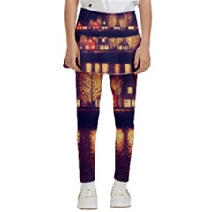 Night Houses River Bokeh Leaves Kids  Skirted Pants by Ravend