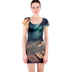 Ai Generated Leaves Foliage Plants Short Sleeve Bodycon Dress by Ravend