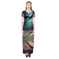 Ai Generated Leaves Foliage Plants Short Sleeve Maxi Dress