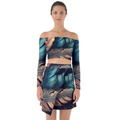 Ai Generated Leaves Foliage Plants Off Shoulder Top With Skirt Set