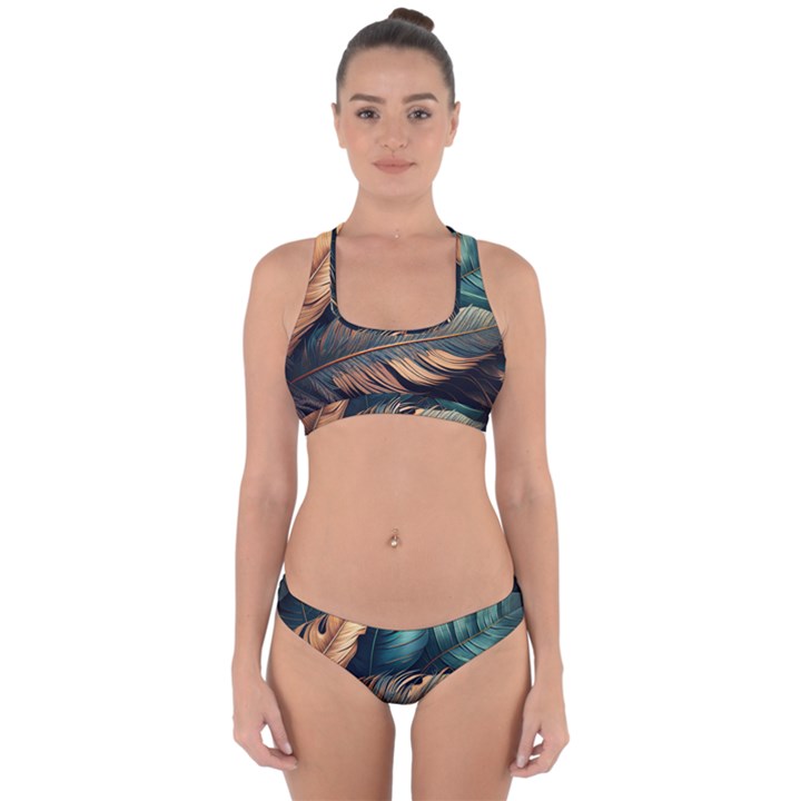 Ai Generated Leaves Foliage Plants Cross Back Hipster Bikini Set