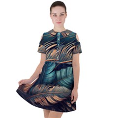 Ai Generated Leaves Foliage Plants Short Sleeve Shoulder Cut Out Dress  by Ravend