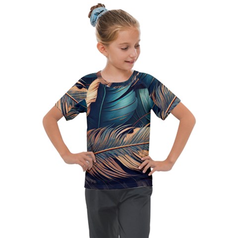 Ai Generated Leaves Foliage Plants Kids  Mesh Piece Tee by Ravend