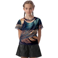 Ai Generated Leaves Foliage Plants Kids  Front Cut Tee by Ravend