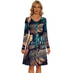 Ai Generated Leaves Foliage Plants Long Sleeve Dress With Pocket by Ravend