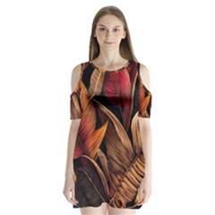 Ai Generated Leaves Tropical Palm Shoulder Cutout Velvet One Piece