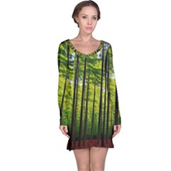 Green Forest Jungle Trees Nature Sunny Long Sleeve Nightdress