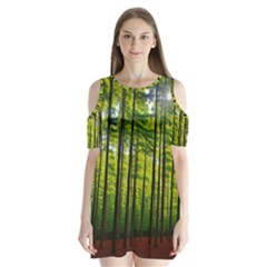 Green Forest Jungle Trees Nature Sunny Shoulder Cutout Velvet One Piece