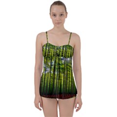 Green Forest Jungle Trees Nature Sunny Babydoll Tankini Set by Ravend