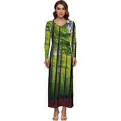 Green Forest Jungle Trees Nature Sunny Long Sleeve Longline Maxi Dress