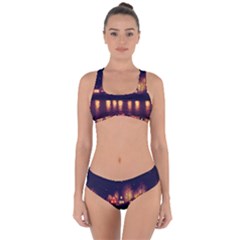 Night Houses River Bokeh Leaves Landscape Nature Criss Cross Bikini Set by Ravend