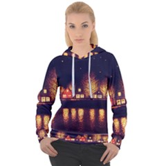 Night Houses River Bokeh Leaves Landscape Nature Women s Overhead Hoodie