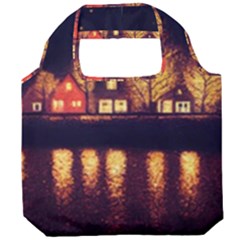 Night Houses River Bokeh Leaves Landscape Nature Foldable Grocery Recycle Bag