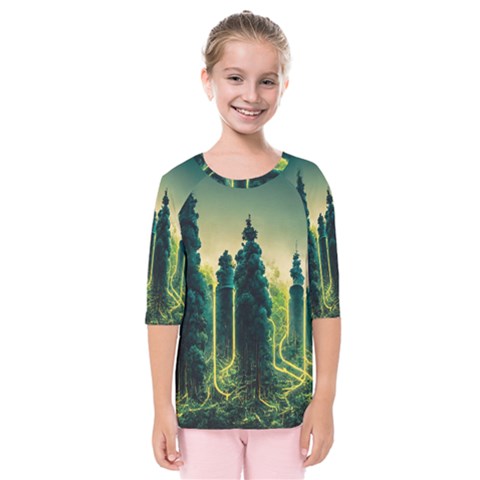 Ai Generated Soil Forest Crisis Nature Kids  Quarter Sleeve Raglan Tee by Ravend