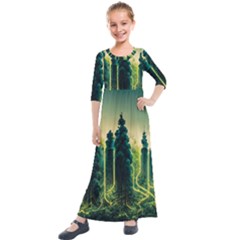 Ai Generated Soil Forest Crisis Nature Kids  Quarter Sleeve Maxi Dress by Ravend