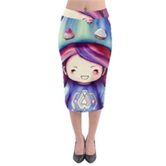 Liberty Cap Sacred Mushroom Charm Midi Pencil Skirt by GardenOfOphir