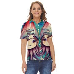 Enchantment Mushrooms Women s Short Sleeve Double Pocket Shirt