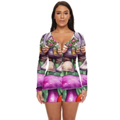 Sacred Mushroom Wizard Glamour Long Sleeve Boyleg Swimsuit by GardenOfOphir