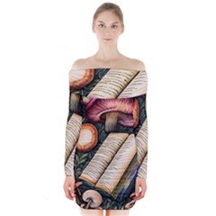 Conjure Mushroom Charm Spell Mojo Long Sleeve Off Shoulder Dress