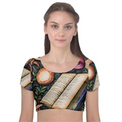 Conjure Mushroom Charm Spell Mojo Velvet Short Sleeve Crop Top 