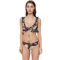 Conjure Mushroom Charm Spell Mojo Low Cut Ruffle Edge Bikini Set