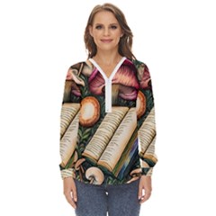 Conjure Mushroom Charm Spell Mojo Zip Up Long Sleeve Blouse