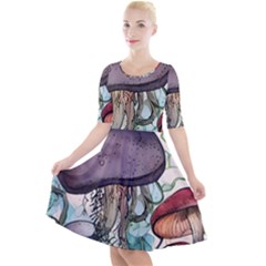 Shroom Magic Mushroom Charm Quarter Sleeve A-line Dress by GardenOfOphir