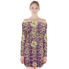 Lotus Flowers In Nature Will Always Bloom For Their Rare Beauty Long Sleeve Off Shoulder Dress by pepitasart