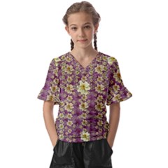 Lotus Flowers In Nature Will Always Bloom For Their Rare Beauty Kids  V-neck Horn Sleeve Blouse by pepitasart