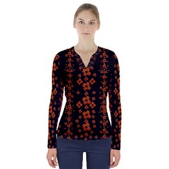 Oil Painted Bloom Brighten Up In The Night V-Neck Long Sleeve Top