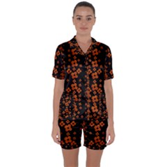 Oil Painted Bloom Brighten Up In The Night Satin Short Sleeve Pajamas Set