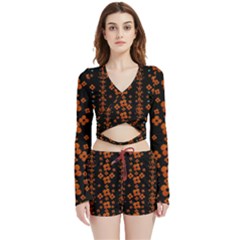 Oil Painted Bloom Brighten Up In The Night Velvet Wrap Crop Top and Shorts Set