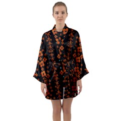 Oil Painted Bloom Brighten Up In The Night Long Sleeve Satin Kimono