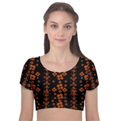 Oil Painted Bloom Brighten Up In The Night Velvet Short Sleeve Crop Top 