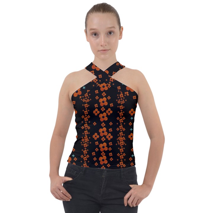 Oil Painted Bloom Brighten Up In The Night Cross Neck Velour Top