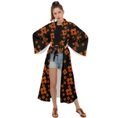 Oil Painted Bloom Brighten Up In The Night Maxi Kimono