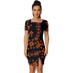 Oil Painted Bloom Brighten Up In The Night Fitted Knot Split End Bodycon Dress