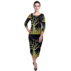 Background Decor Backdrop Design Art Decorative Quarter Sleeve Midi Velour Bodycon Dress