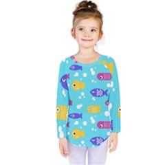 Fish Graphic Seamless Pattern Seamless Pattern Kids  Long Sleeve Tee