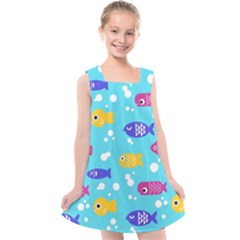 Fish Graphic Seamless Pattern Seamless Pattern Kids  Cross Back Dress by Ravend