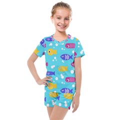 Fish Graphic Seamless Pattern Seamless Pattern Kids  Mesh Tee And Shorts Set