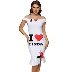 I Love Linda  Off Shoulder Ruffle Split Hem Bodycon Dress by ilovewhateva