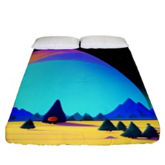 Ai Generated Trees Stars Planets Dreamlike Sun Fitted Sheet (california King Size)